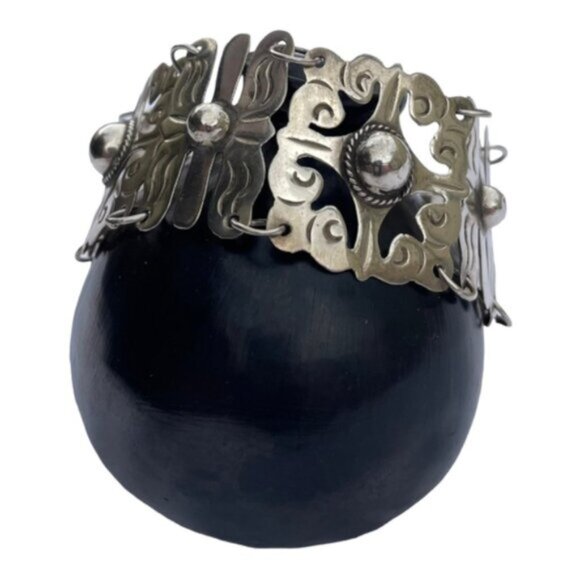 Vintage Mexican Sterling Silver Large 8 Glyph Panel Link Bracelet - Picture 9 of 11